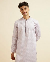 Manyavar Men Lilac Jaal Patterned Kurta Set