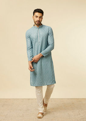 Manyavar Men Mustard Yellow Chikankari Kurta Set image number 2