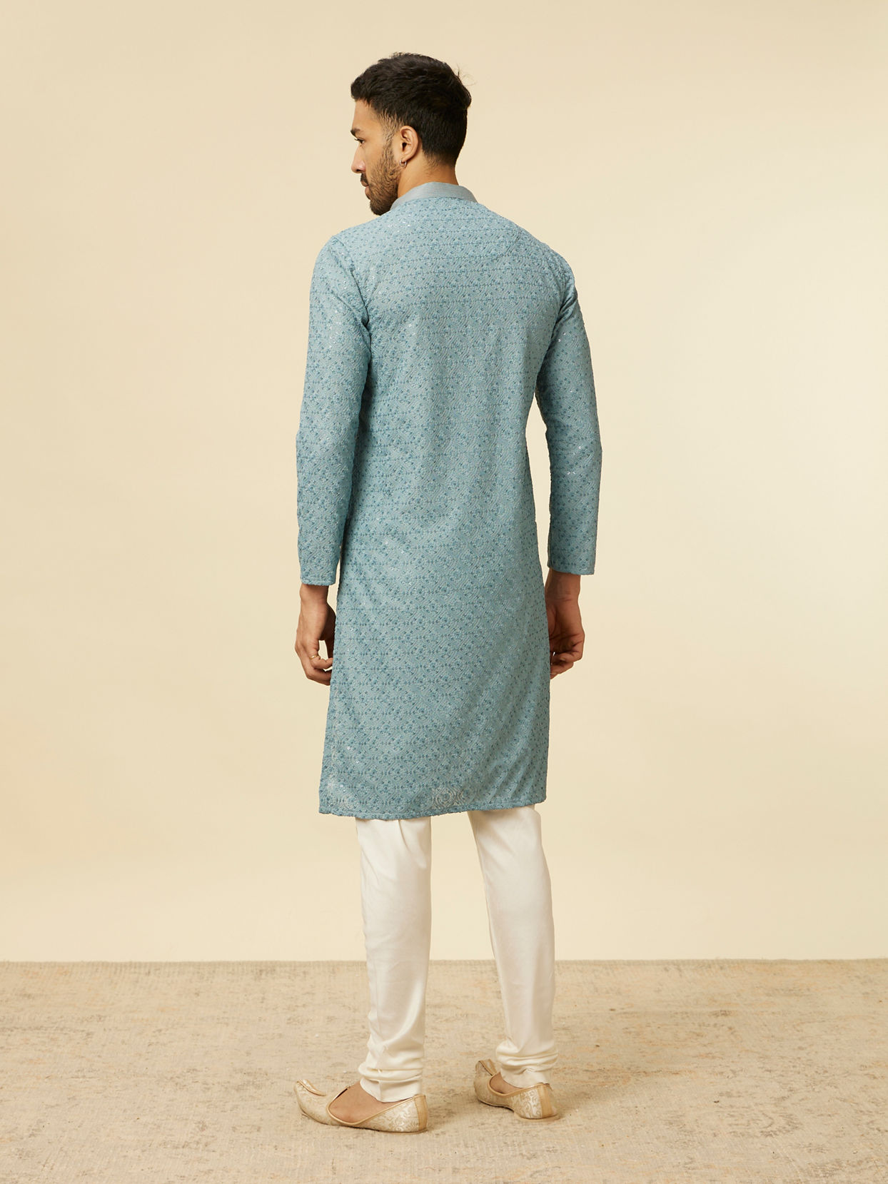Manyavar Men Mustard Yellow Chikankari Kurta Set