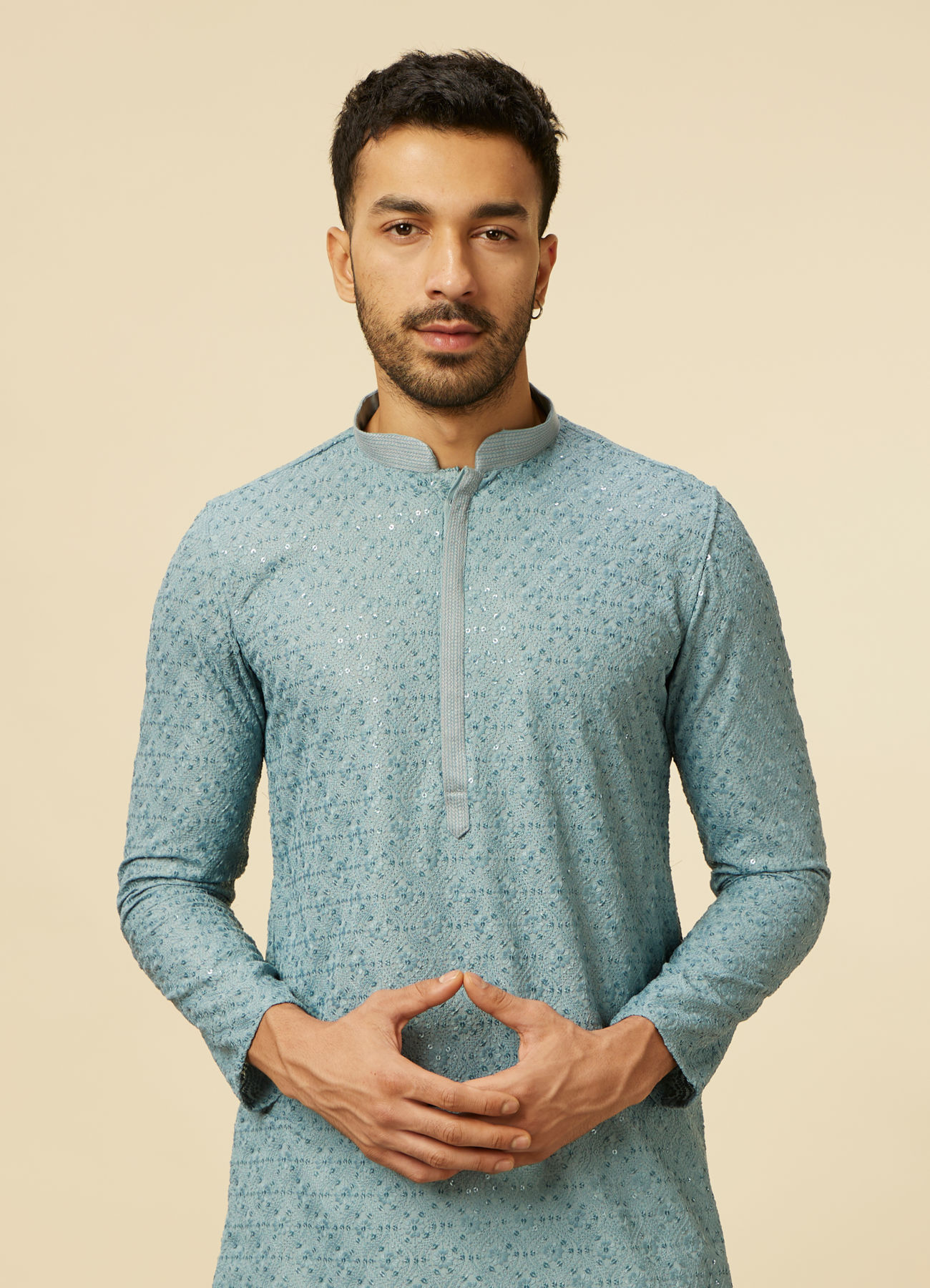 Manyavar Men Mustard Yellow Chikankari Kurta Set