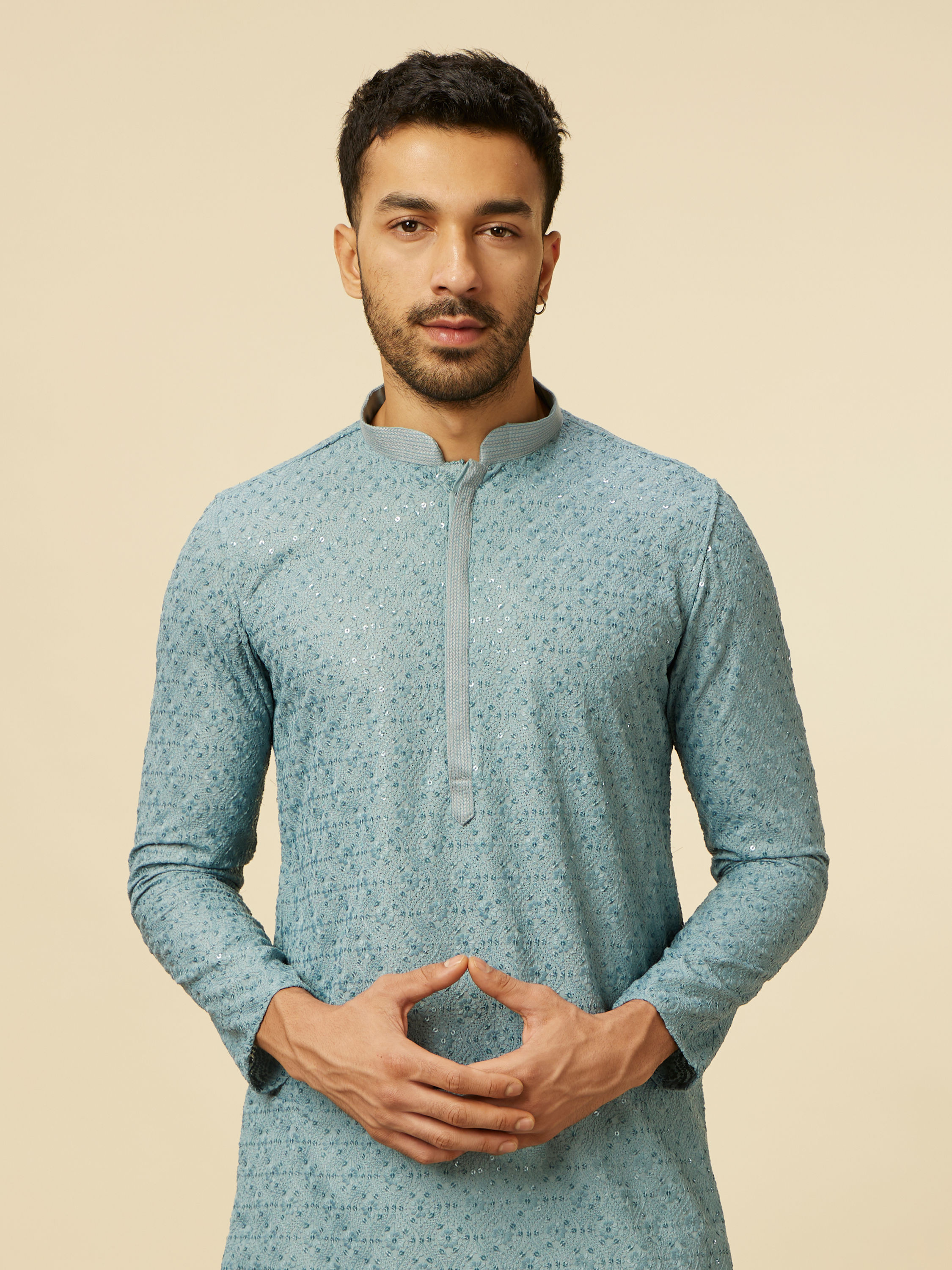 Manyavar Men Mustard Yellow Chikankari Kurta Set