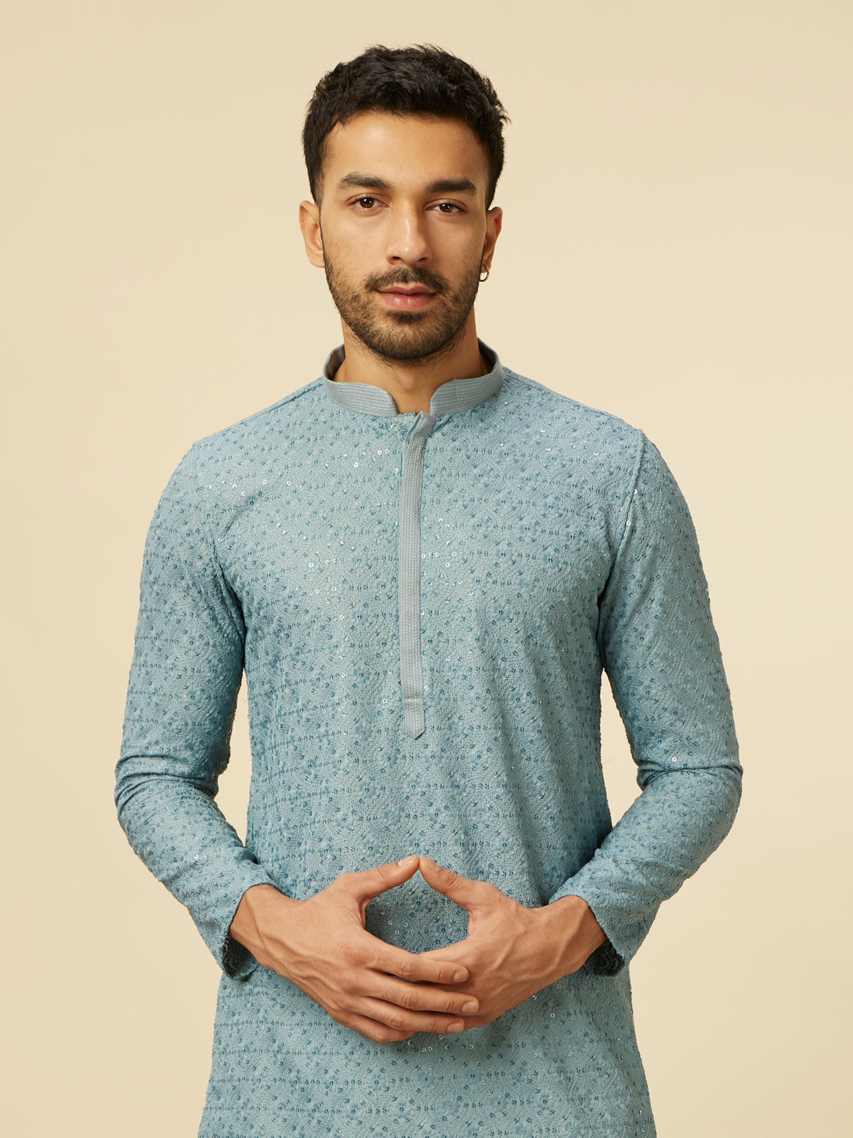 Manyavar Men Mustard Yellow Chikankari Kurta Set