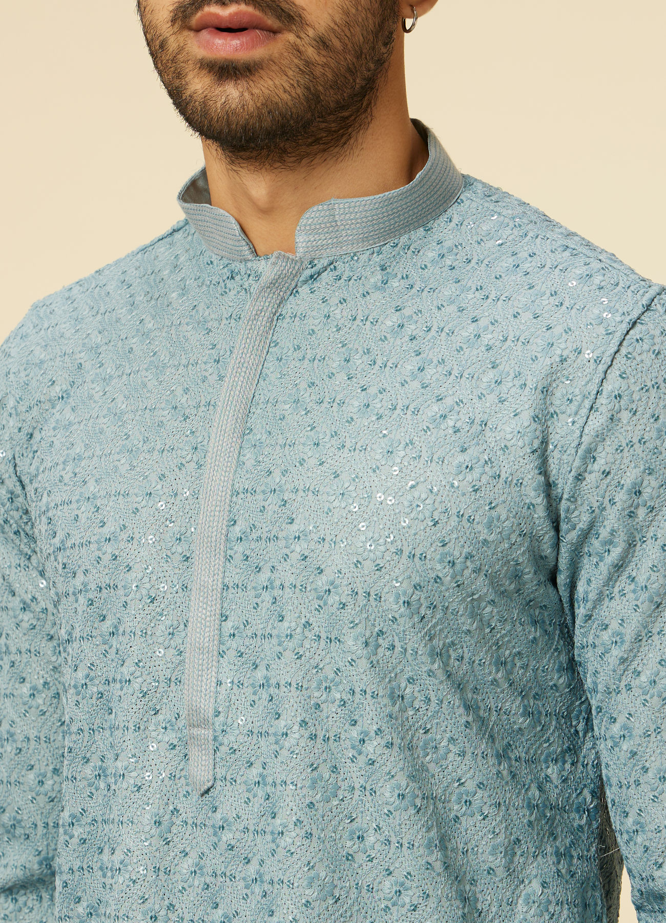Manyavar Men Mustard Yellow Chikankari Kurta Set