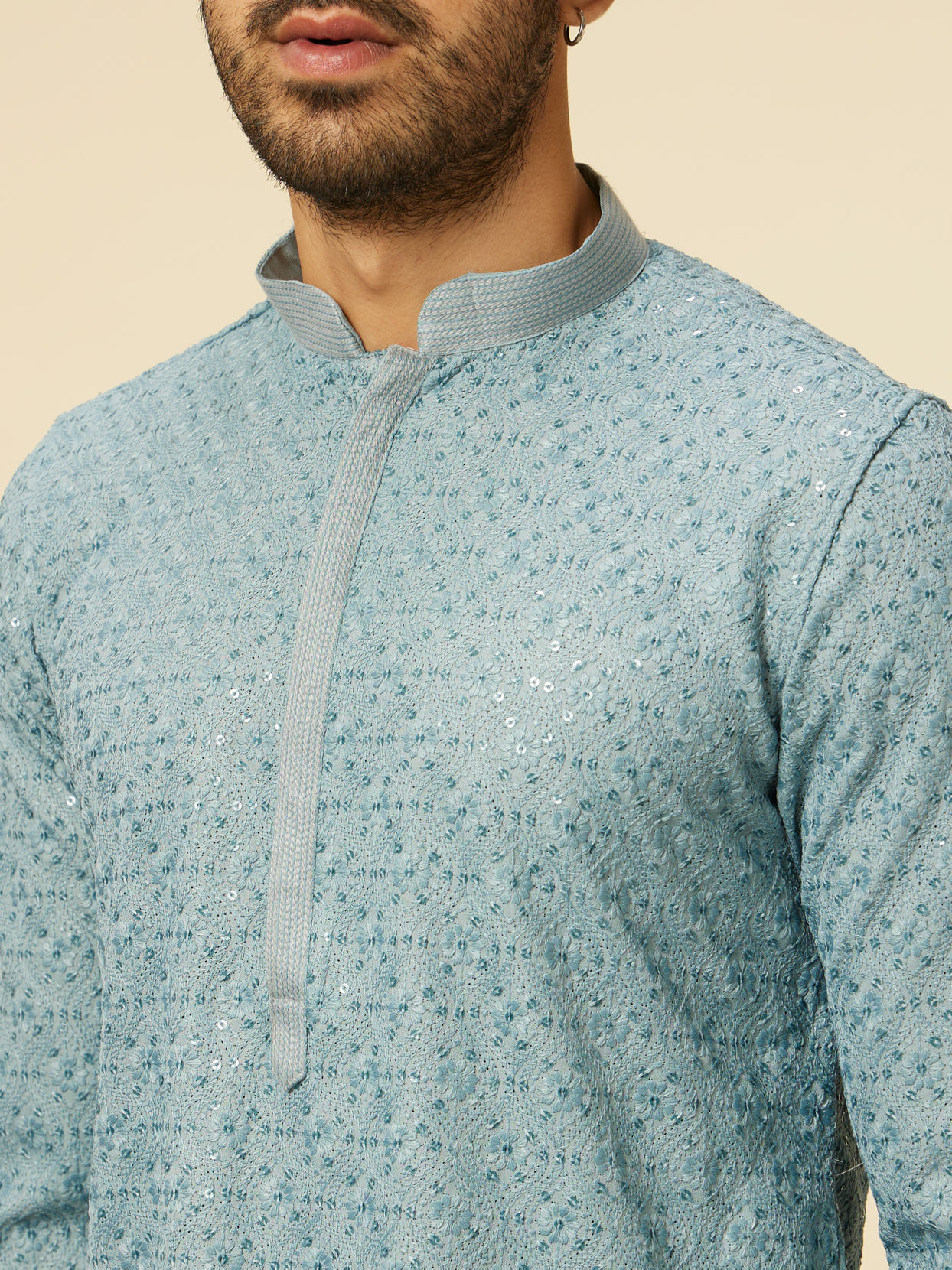 Manyavar Men Mustard Yellow Chikankari Kurta Set