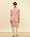 alt message - Manyavar Men Rose Pink Chikankari Sequinned Kurta Set image number 2
