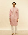 Manyavar Men Rose Pink Chikankari Sequinned Kurta Set