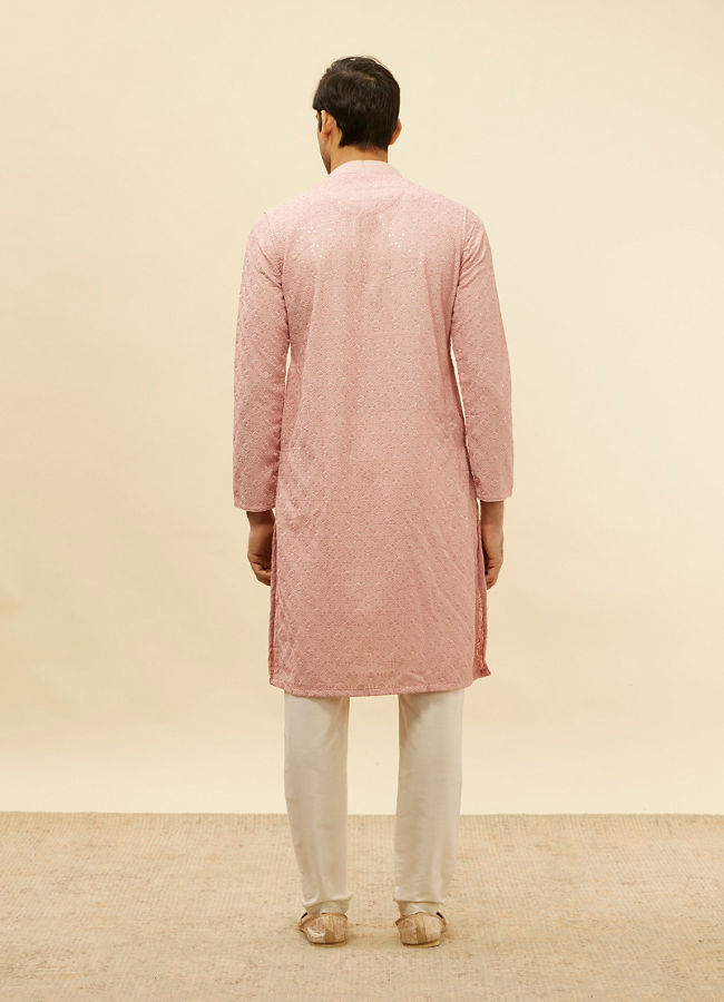 Manyavar Men Rose Pink Chikankari Sequinned Kurta Set