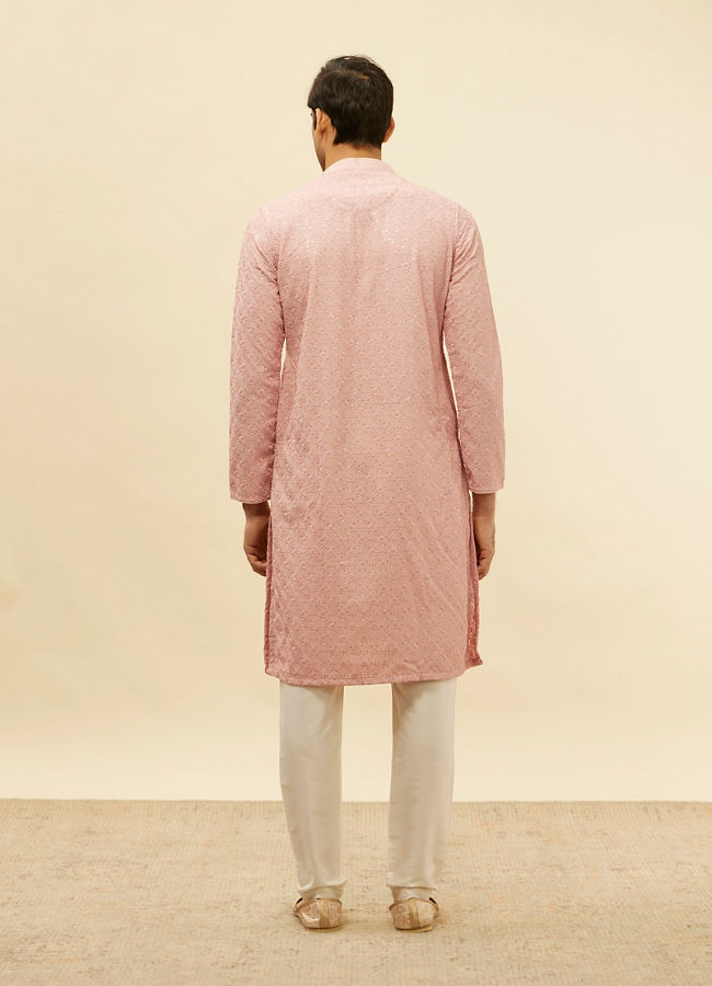 alt message - Manyavar Men Rose Pink Chikankari Sequinned Kurta Set image number 5