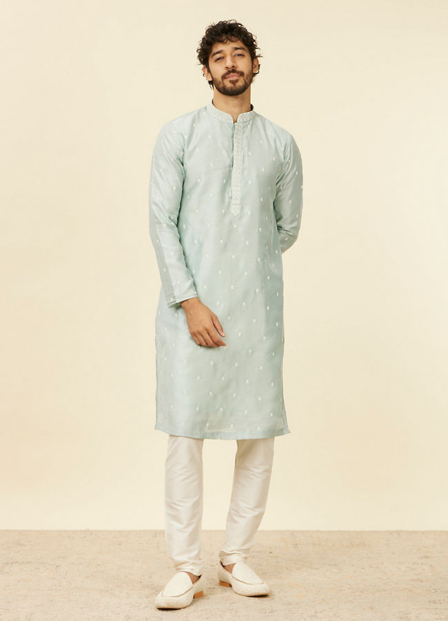 alt message - Manyavar Men Light Blue Buta Patterned Kurta Set image number 2