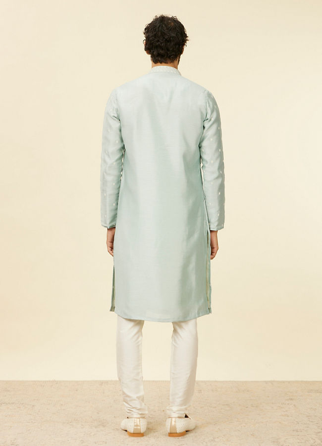 alt message - Manyavar Men Light Blue Buta Patterned Kurta Set image number 4