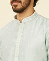 alt message - Manyavar Men Light Blue Buta Patterned Kurta Set image number 1