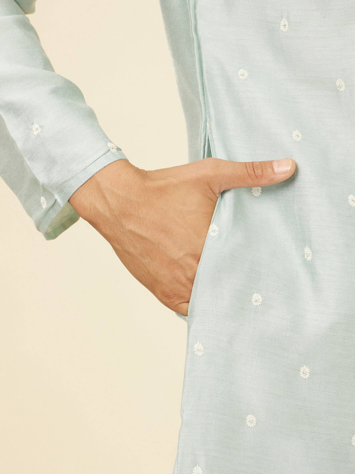 Manyavar Men Light Blue Buta Patterned Kurta Set