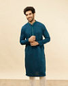 Manyavar Men Azure Blue Embroidered Placket Kurta Set