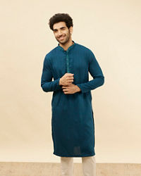 Manyavar Men Azure Blue Embroidered Placket Kurta Set