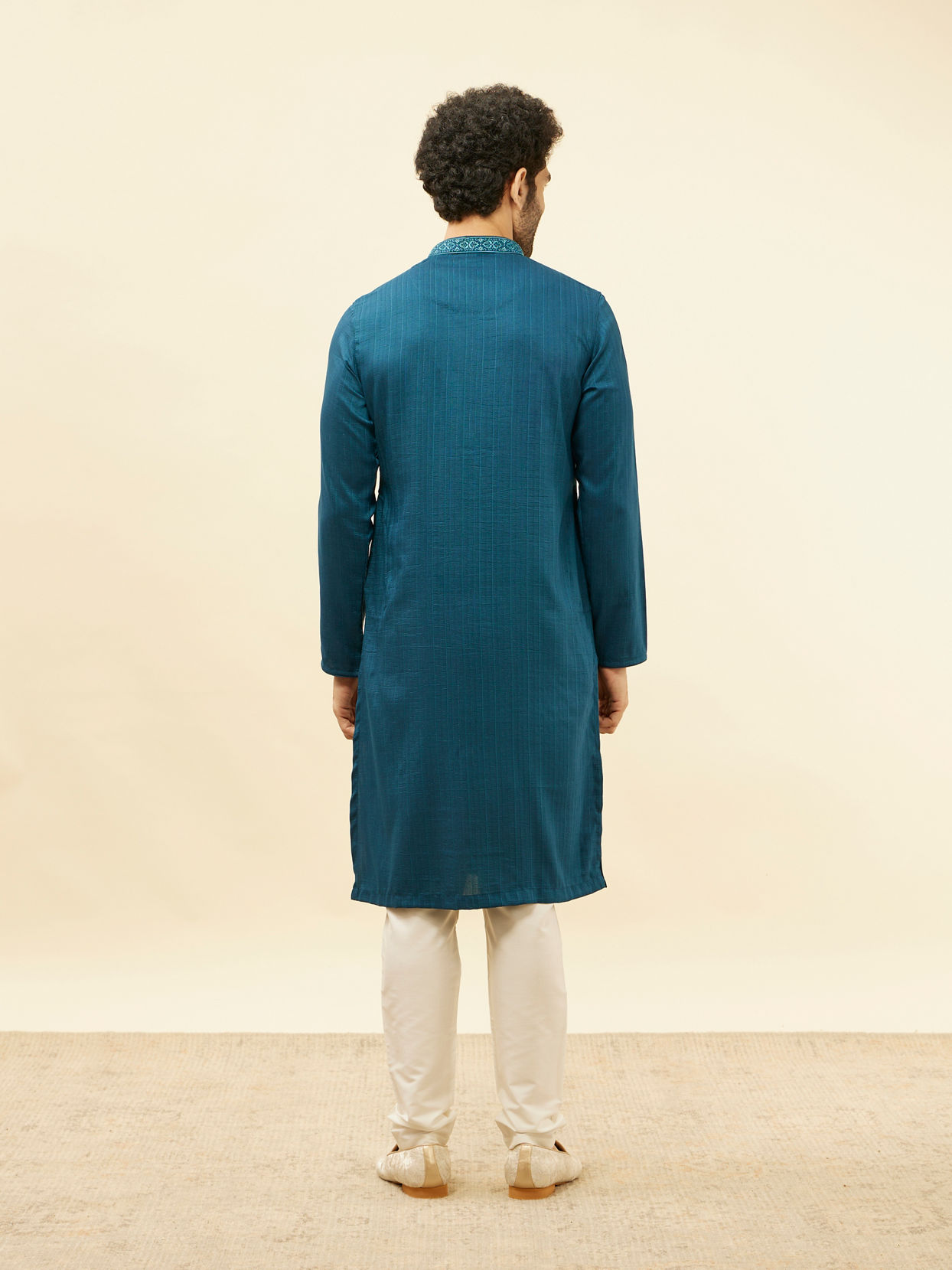 Manyavar Men Azure Blue Embroidered Placket Kurta Set