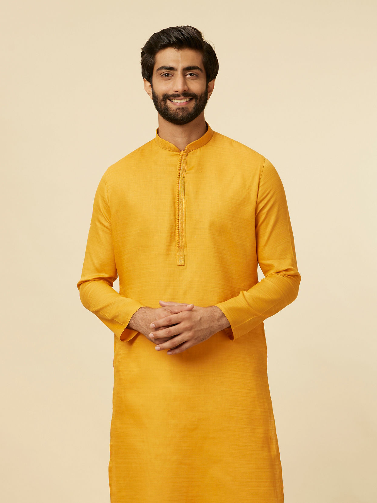 alt message - Manyavar Men Mustard Yellow Classic Kurta Set image number 0