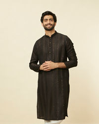 Manyavar Men Midnight Black Linear Patterned Kurta Set