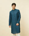 Manyavar Men Violet Blue Linear Patterned Kurta Set