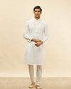 Manyavar Men Pristine White Self Striped Kurta Set