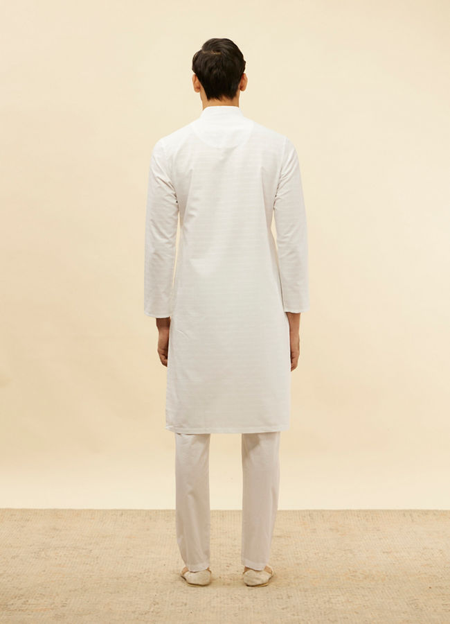 Manyavar Men Pristine White Self Striped Kurta Set