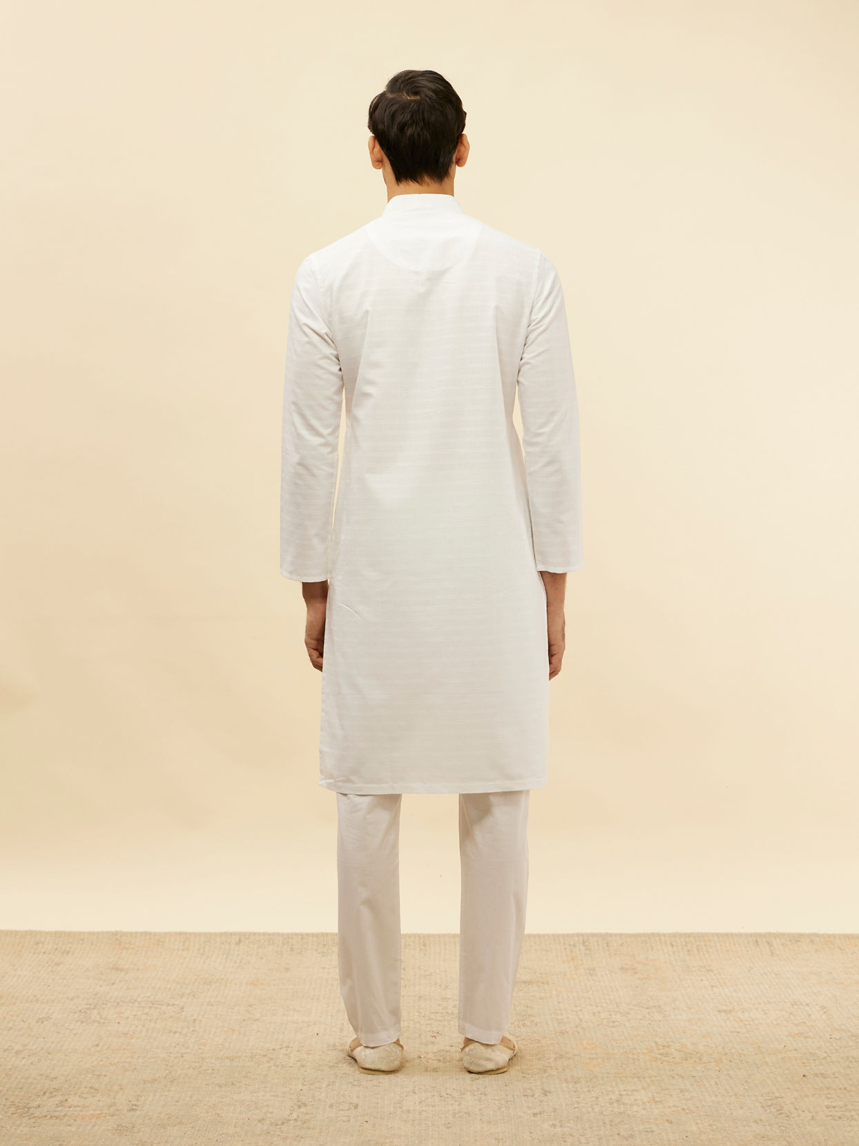 Manyavar Men Pristine White Self Striped Kurta Set