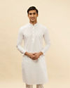 Pristine White Self Striped Kurta Set image number 0