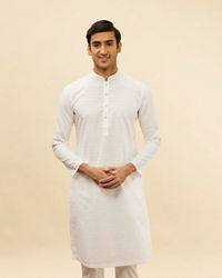 Manyavar Men Pristine White Self Striped Kurta Set