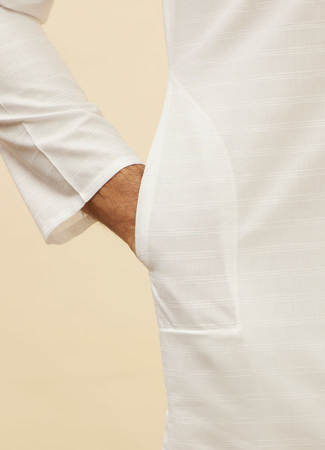 Manyavar Men Pristine White Self Striped Kurta Set