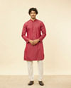 alt message - Manyavar Men Maroon Self Patterned Kurta Set image number 2