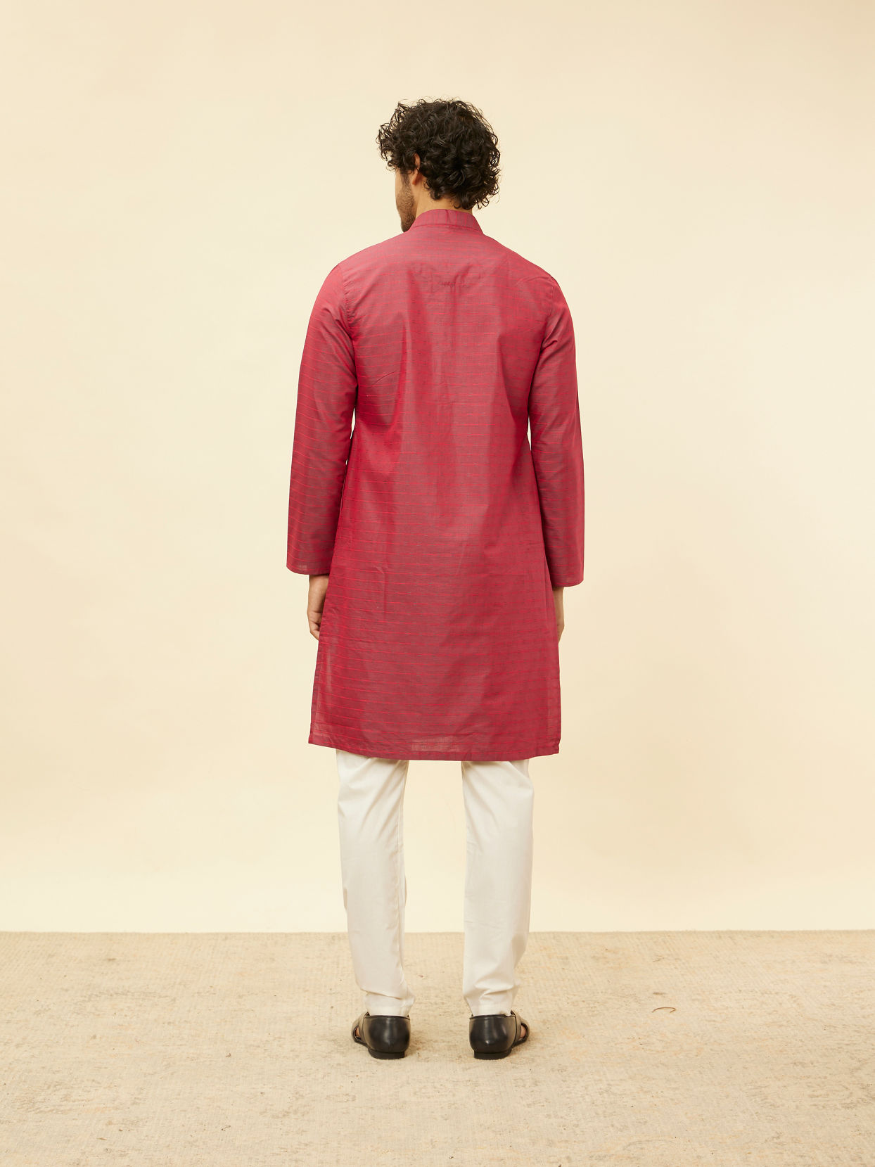 Manyavar Men Maroon Self Patterned Kurta Set