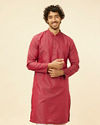 alt message - Manyavar Men Maroon Self Patterned Kurta Set image number 0