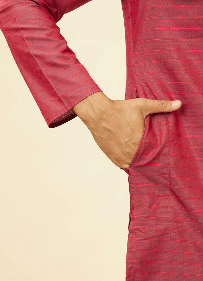 Manyavar Men Maroon Self Patterned Kurta Set