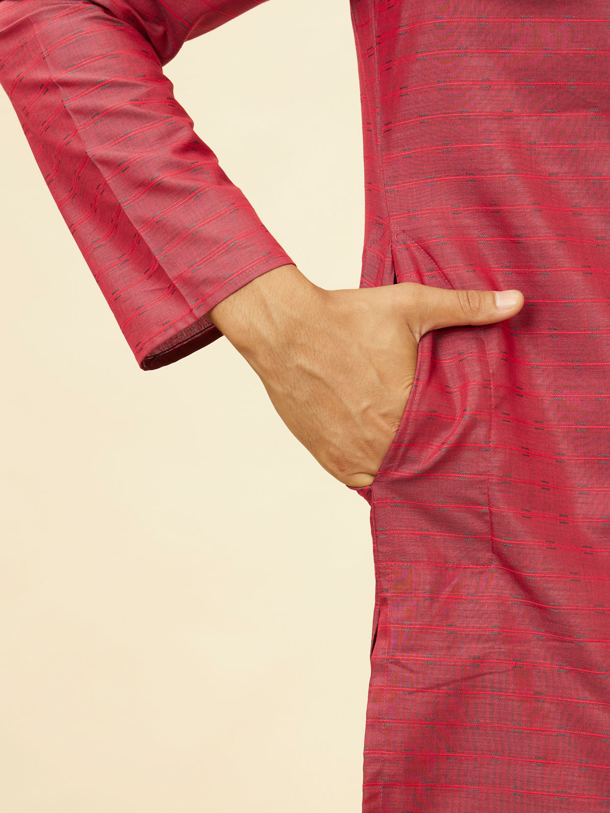 Manyavar Men Maroon Self Patterned Kurta Set