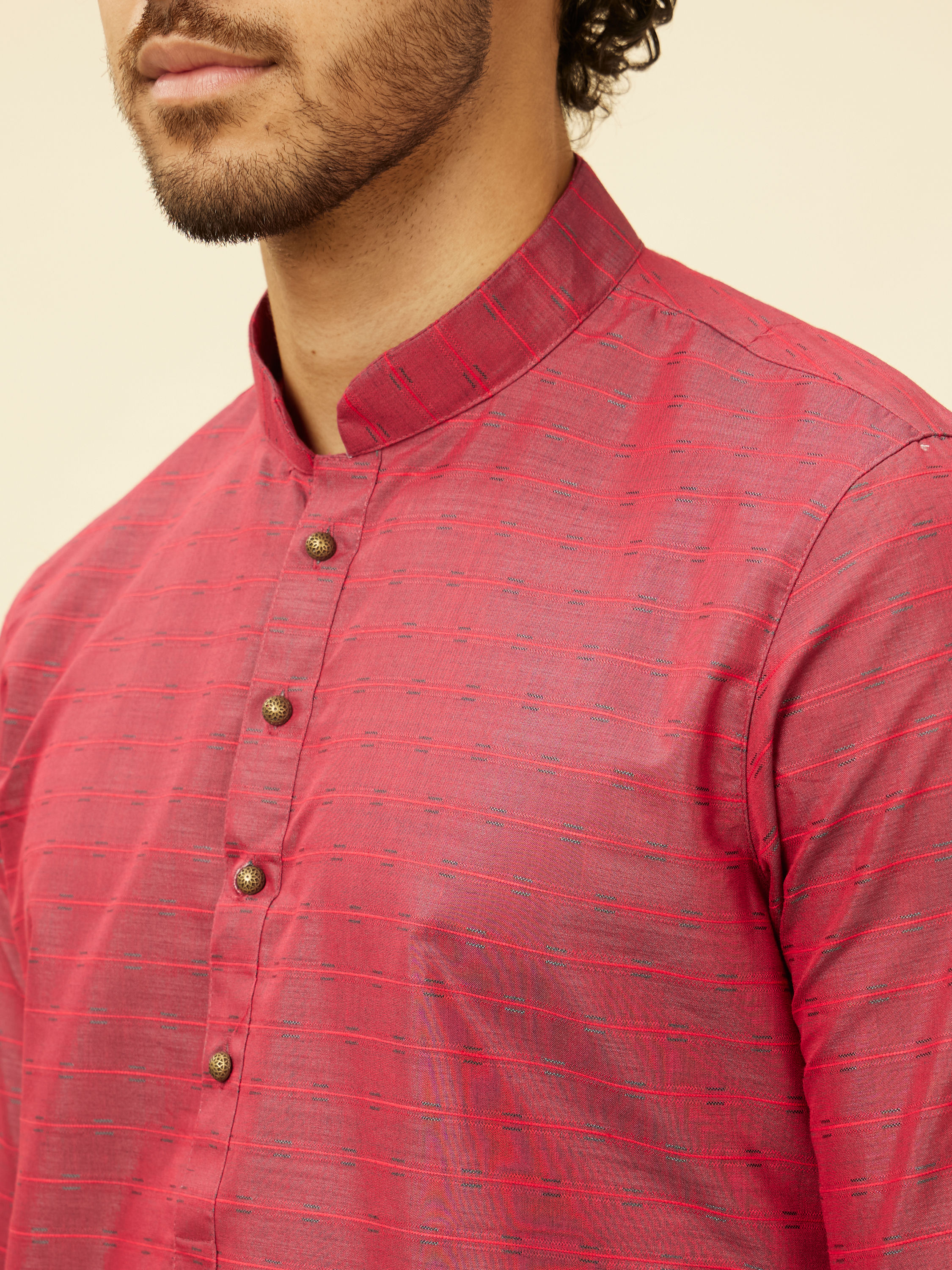 Manyavar Men Maroon Self Patterned Kurta Set