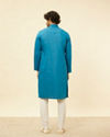 Manyavar Men Teal Blue Self Patterned Kurta Set