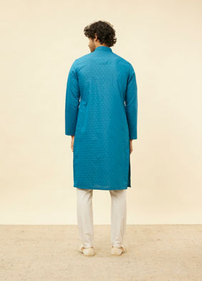 Manyavar Men Teal Blue Self Patterned Kurta Set image number 5