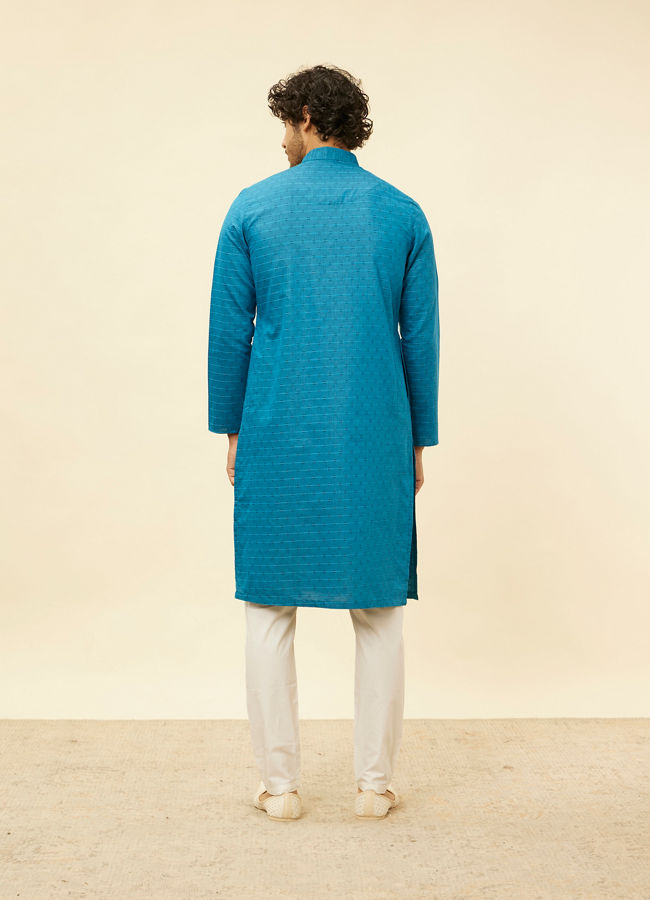 alt message - Manyavar Men Teal Blue Self Patterned Kurta Set image number 5