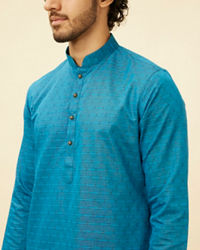 Manyavar Men Teal Blue Self Patterned Kurta Set