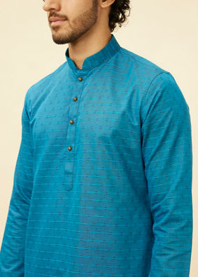 Manyavar Men Teal Blue Self Patterned Kurta Set image number 1