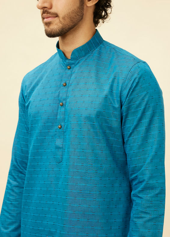 Manyavar Men Teal Blue Self Patterned Kurta Set