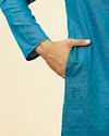 alt message - Manyavar Men Teal Blue Self Patterned Kurta Set image number 3