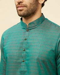 Manyavar Men Teal Green Self Striped Kurta Set