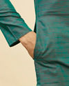Manyavar Men Teal Green Self Striped Kurta Set