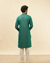 Manyavar Men Teal Green Self Striped Kurta Set