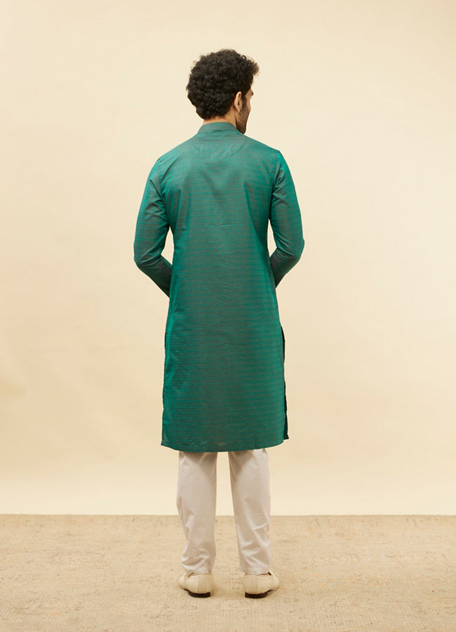 Manyavar Men Teal Green Self Striped Kurta Set