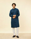 Manyavar Men Turquoise Blue Self Patterned Kurta Set