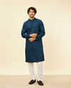 alt message - Manyavar Men Turquoise Blue Self Patterned Kurta Set image number 2