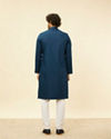 Manyavar Men Turquoise Blue Self Patterned Kurta Set