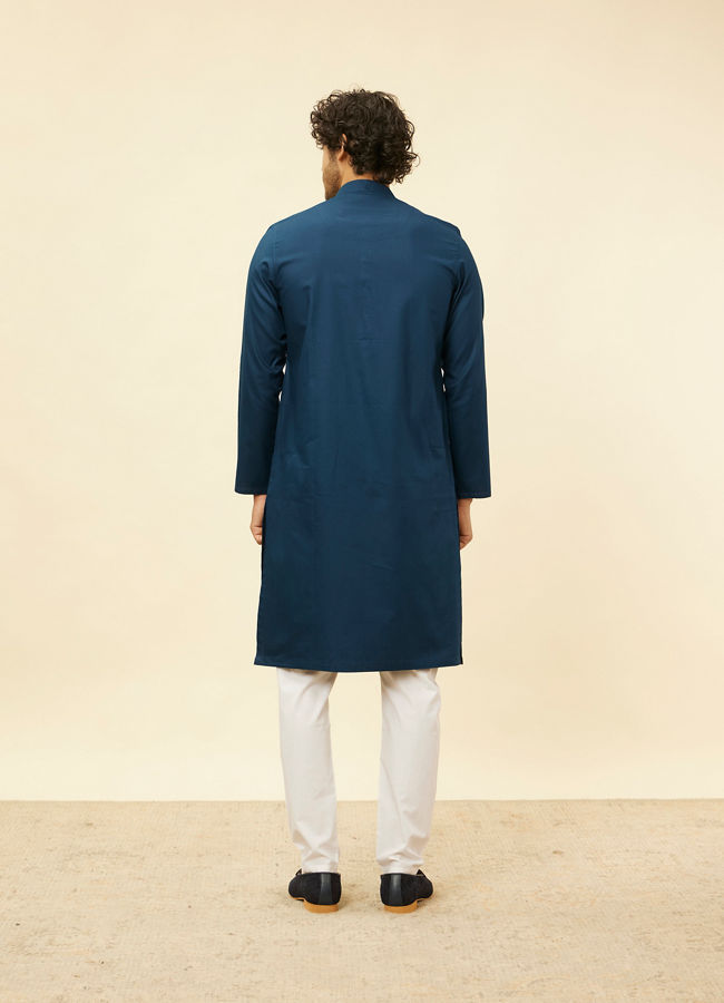Manyavar Men Turquoise Blue Self Patterned Kurta Set