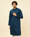 Manyavar Men Turquoise Blue Self Patterned Kurta Set
